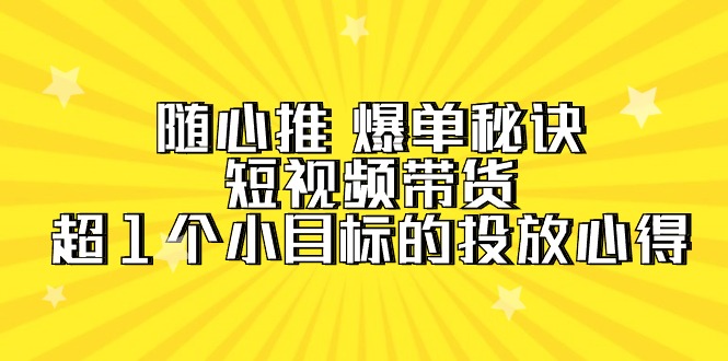 随心推 爆单秘诀，短视频带货-超1个小目标的投放心得（7节视频课） 网赚 第1张