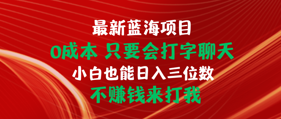 最新蓝海项目 0成本 只要会打字聊天 小白也能日入三位数 不赚钱来打我 网赚 第1张