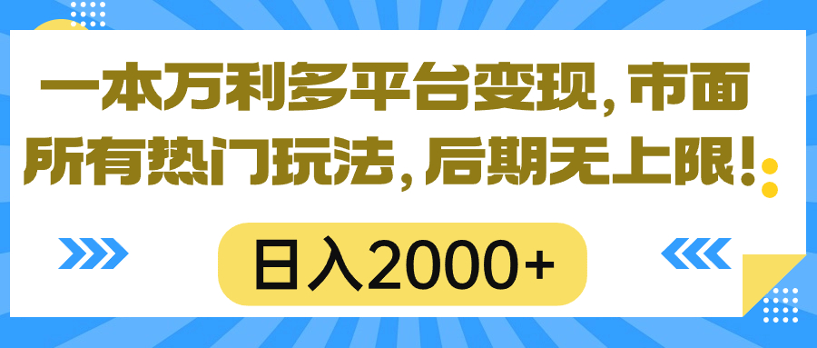 一本万利多平台变现，市面所有热门玩法，日入2000+，后期无上限！ 网赚 第1张