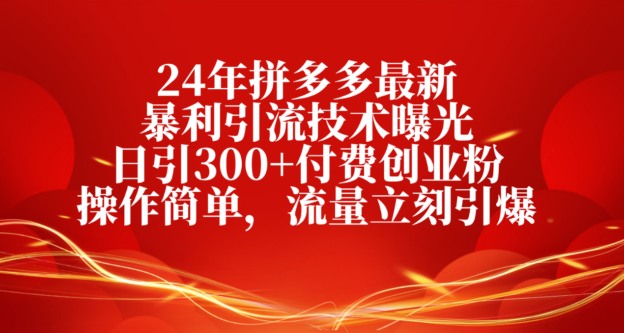 24年拼多多最新暴利引流技术曝光，日引300+付费创业粉，操作简单，流量… 网赚 第1张