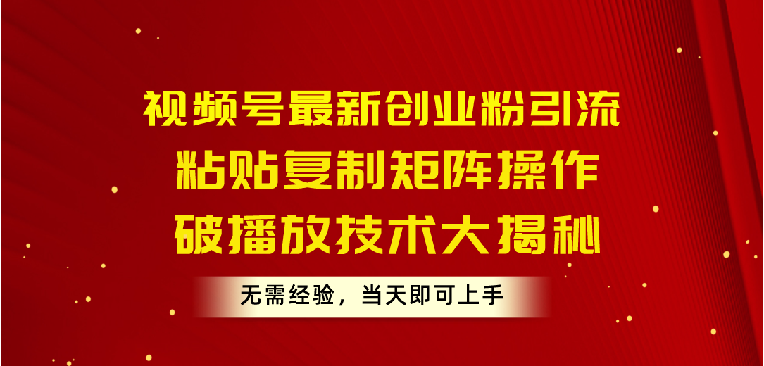 视频号最新创业粉引流，粘贴复制矩阵操作，破播放技术大揭秘，无需经验… 网赚 第1张