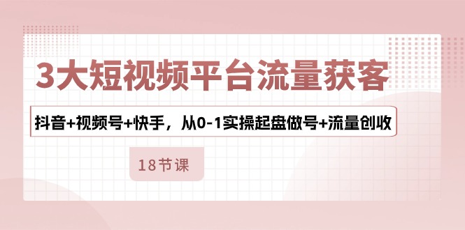 3大短视频平台流量获客，抖音+视频号+快手，从0-1实操起盘做号+流量创收 网赚 第1张