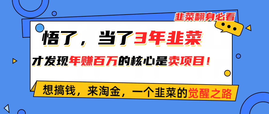 悟了，当了3年韭菜，才发现网赚圈年赚100万的核心是卖项目，含泪分享！ 网赚 第1张