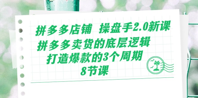 拼多多店铺 操盘手2.0新课，拼多多卖货的底层逻辑，打造爆款的3个周期-8节 网赚 第1张