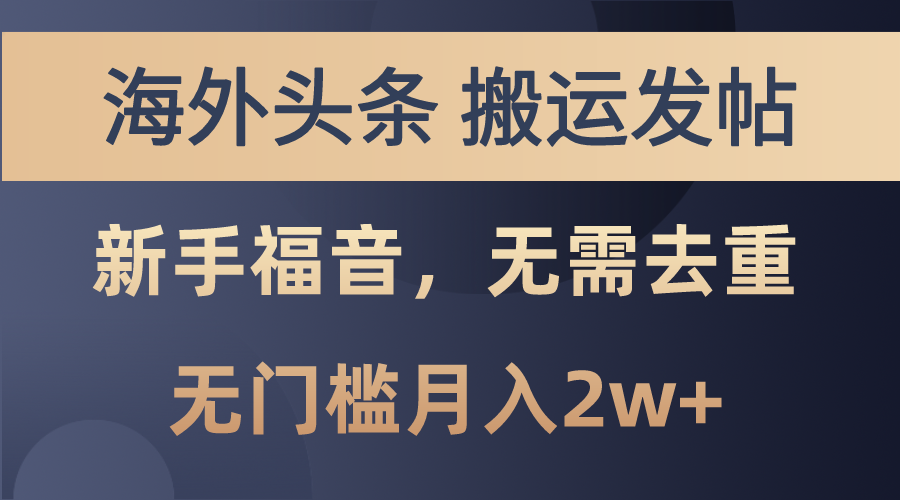 海外头条搬运发帖，新手福音，甚至无需去重，无门槛月入2w+ 网赚 第1张