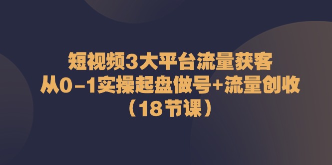 短视频3大平台·流量 获客：从0-1实操起盘做号+流量 创收（18节课） 网赚 第1张