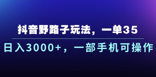 抖音野路子玩法，一单35.日入3000+，一部手机可操作 网赚 第1张