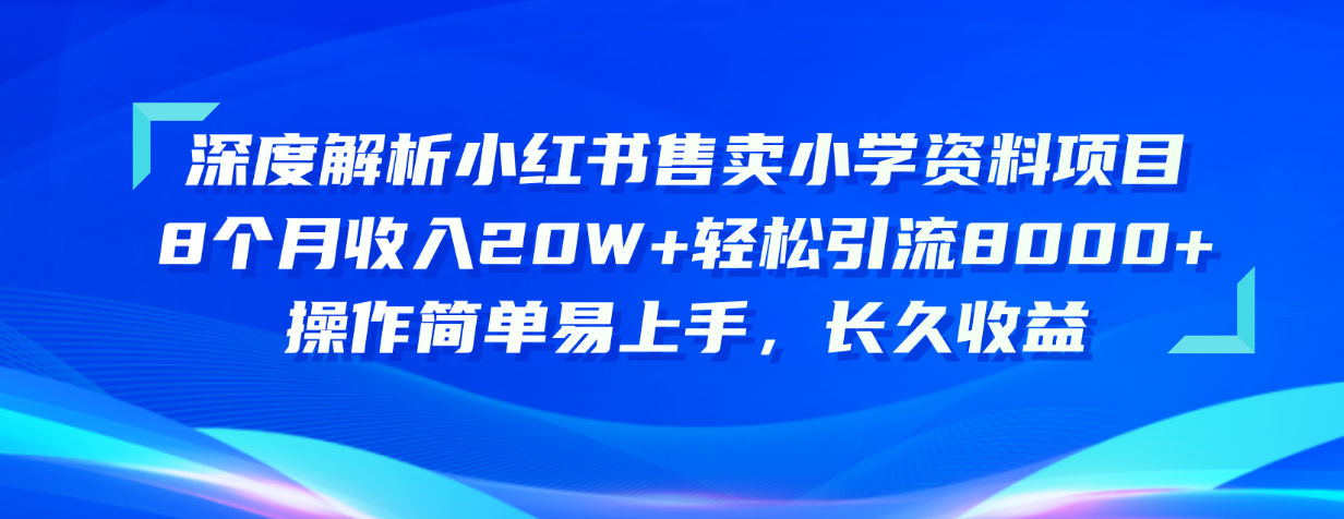 深度解析小红书售卖小学资料项目 8个月收入20W+轻松引流8000+操作简单… 网赚 第1张