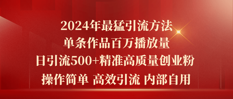 2024年最猛暴力引流方法，单条作品百万播放 单日引流500+高质量精准创业粉 网赚 第1张