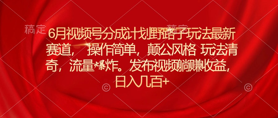 6月视频号分成计划野路子玩法最新赛道操作简单，颠公风格玩法清奇，流… 网赚 第1张