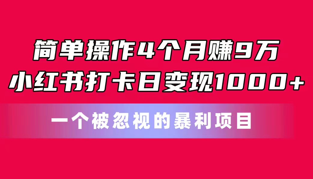 简单操作4个月赚9万！小红书打卡日变现1000+！一个被忽视的暴力项目 网赚 第1张