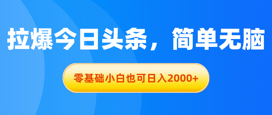 拉爆今日头条，简单无脑，零基础小白也可日入2000+ 网赚 第1张