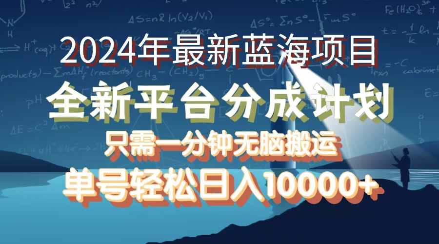 2024年最新蓝海项目，全新分成平台，可单号可矩阵，单号轻松月入10000+ 网赚 第1张