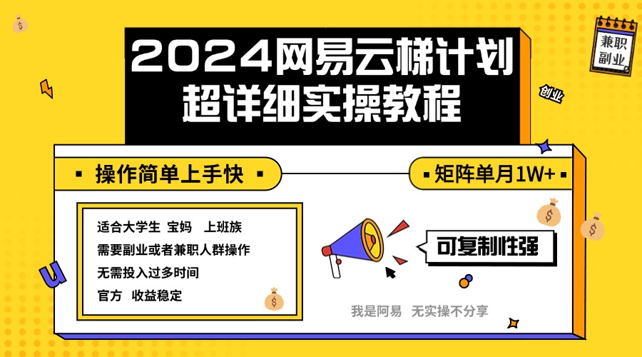 2024网易云梯计划实操教程小白轻松上手  矩阵单月1w+ 网赚 第1张